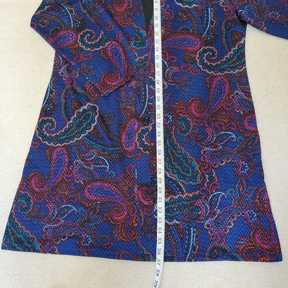 Susan Graver Sz L Open Front Cardigan Duster Topper Paisley Long Sleeve Pockets - Picture 12 of 16